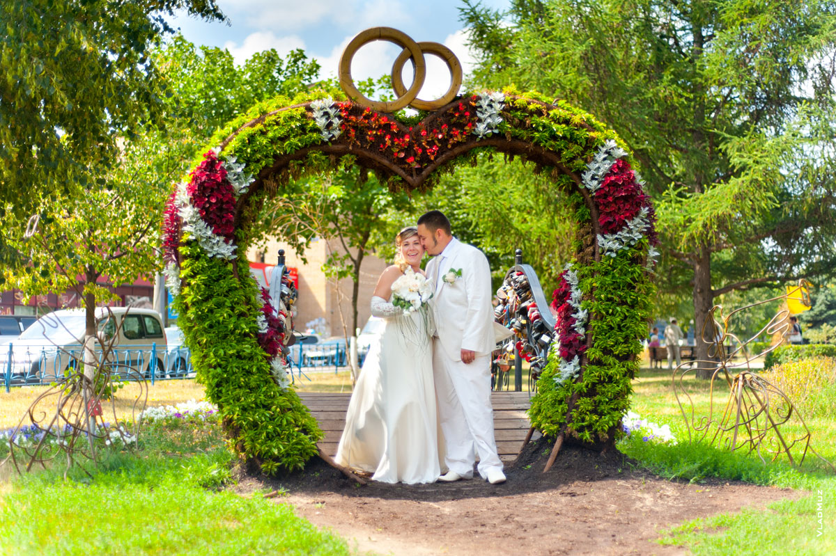 Свадебный фотопортрет жениха и невесты в свадебной арке г. Королева