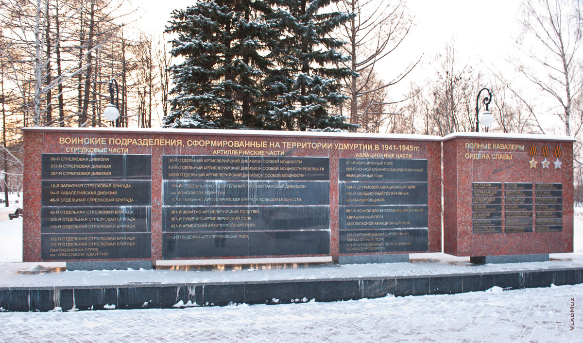 Монумент боевой славы в Ижевске: воинские подразделения Удмуртии 1941-1945 г.г. и имена полных кавалеров ордена Славы