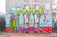 Королёв — город-сказка: красивое граффити на 9-ти этажном доме на улице Комитетский лес
