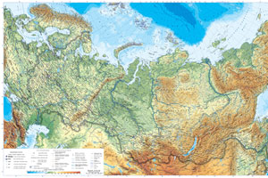 Физическая карта России с разрешением 10350 на 5850 пикселей (Super Ultra HD quality)