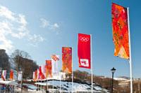 Здесь посмотрели на олимпийские флаги Зимних Олимпийских игр «Сочи 2014» и поехали по канатке вниз