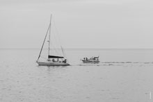 Фото яхты и катера (во время морской прогулки) с Имеретинской набережной в Адлере. Морской фотопейзаж